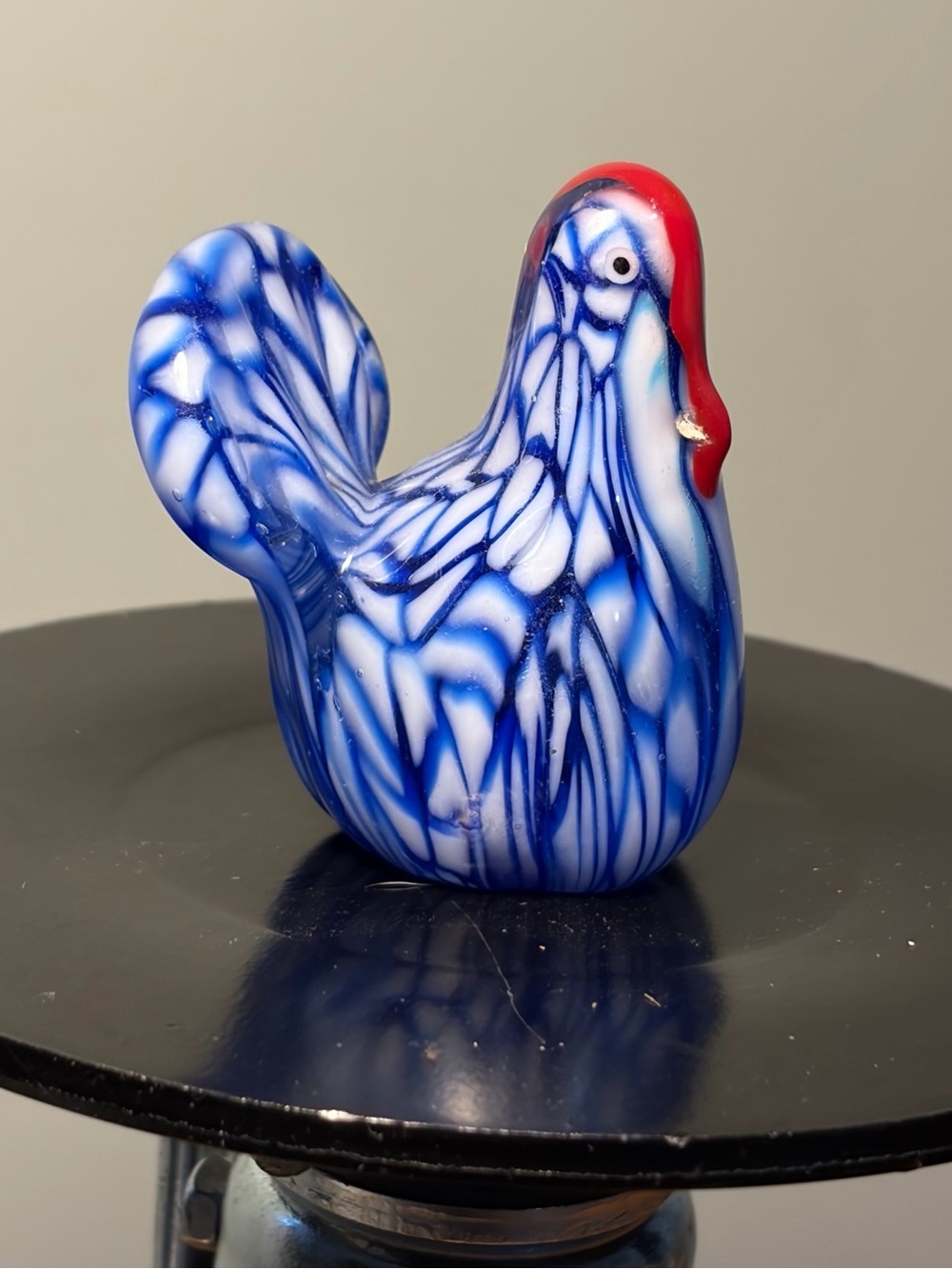 Murano style Chicken Figurine glass Blue White Swirl